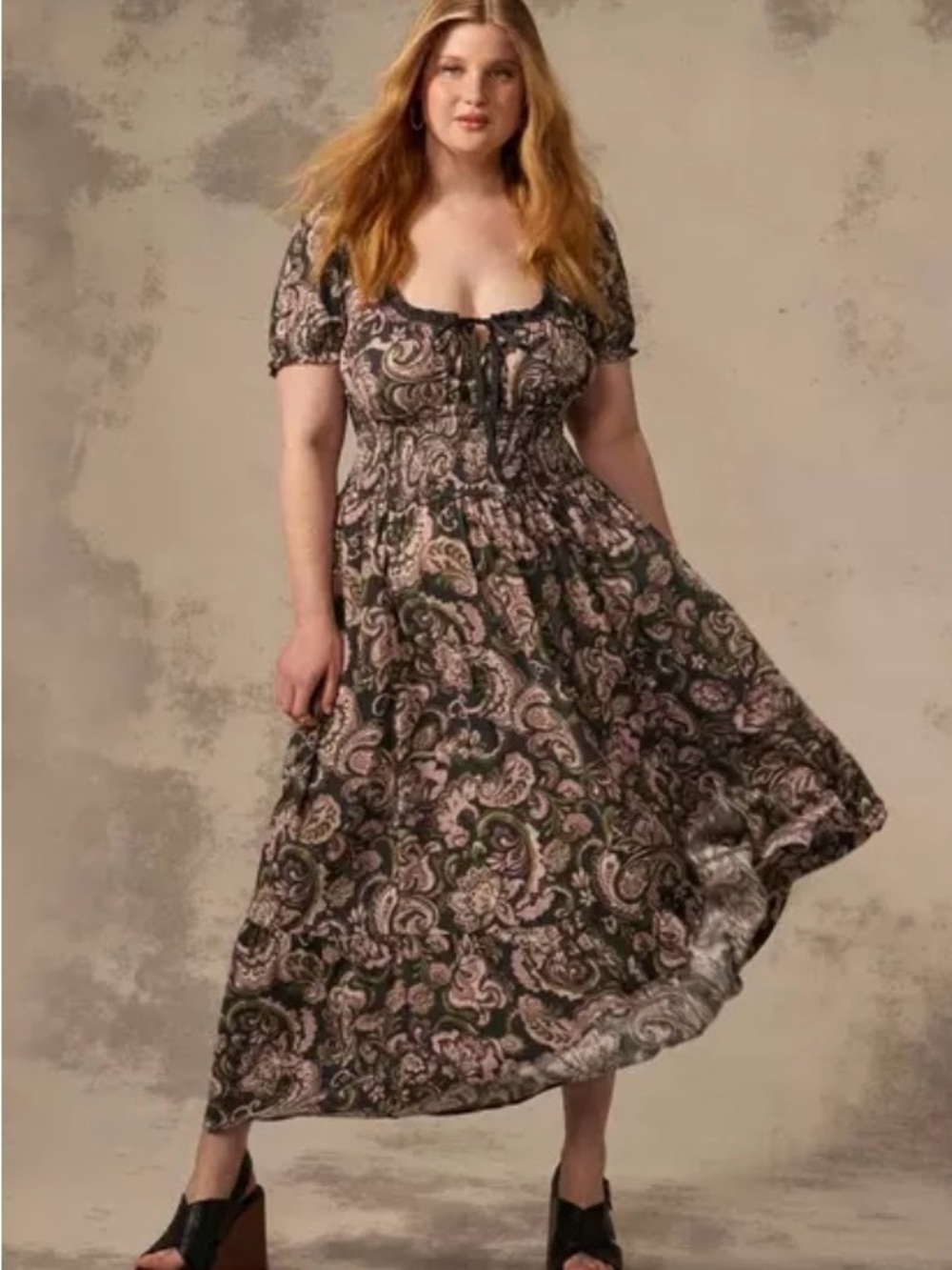 Torrid Black Paisley Maxi Dress with Pink Accents
